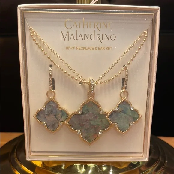 Catherine Malandrino Gold and Green Necklace & Earring Set - Picture 1 of 3